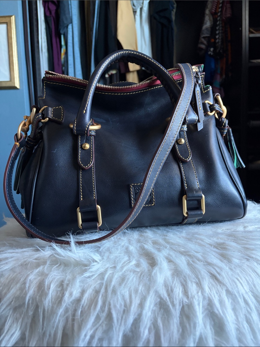 Dooney & Bourke Florentine Satchel- Navy - Picture 1 of 14
